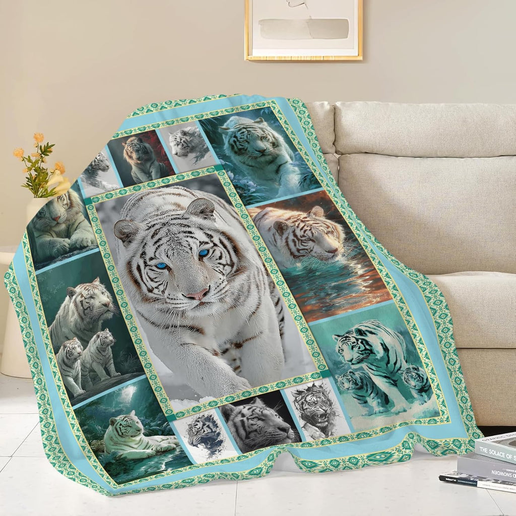White Tiger Throw Blanket White Tiger Stuff Gifts for Kids Girls Boys Adults Women Men Soft Cozy Warm Plush Fluffy Fuzzy Fleece Blanket Decor 40''X50''