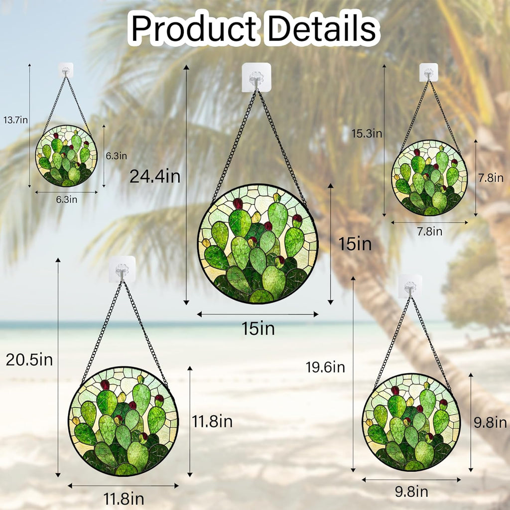 Stained Glass Window Hanging - Green Plants Cactus Suncatcher for Doors Garden Patio Sun Catchers Decor Christmas Mother's Day Birthday Gifts for Women Men Mom Nana Friend Wife 9.8 in