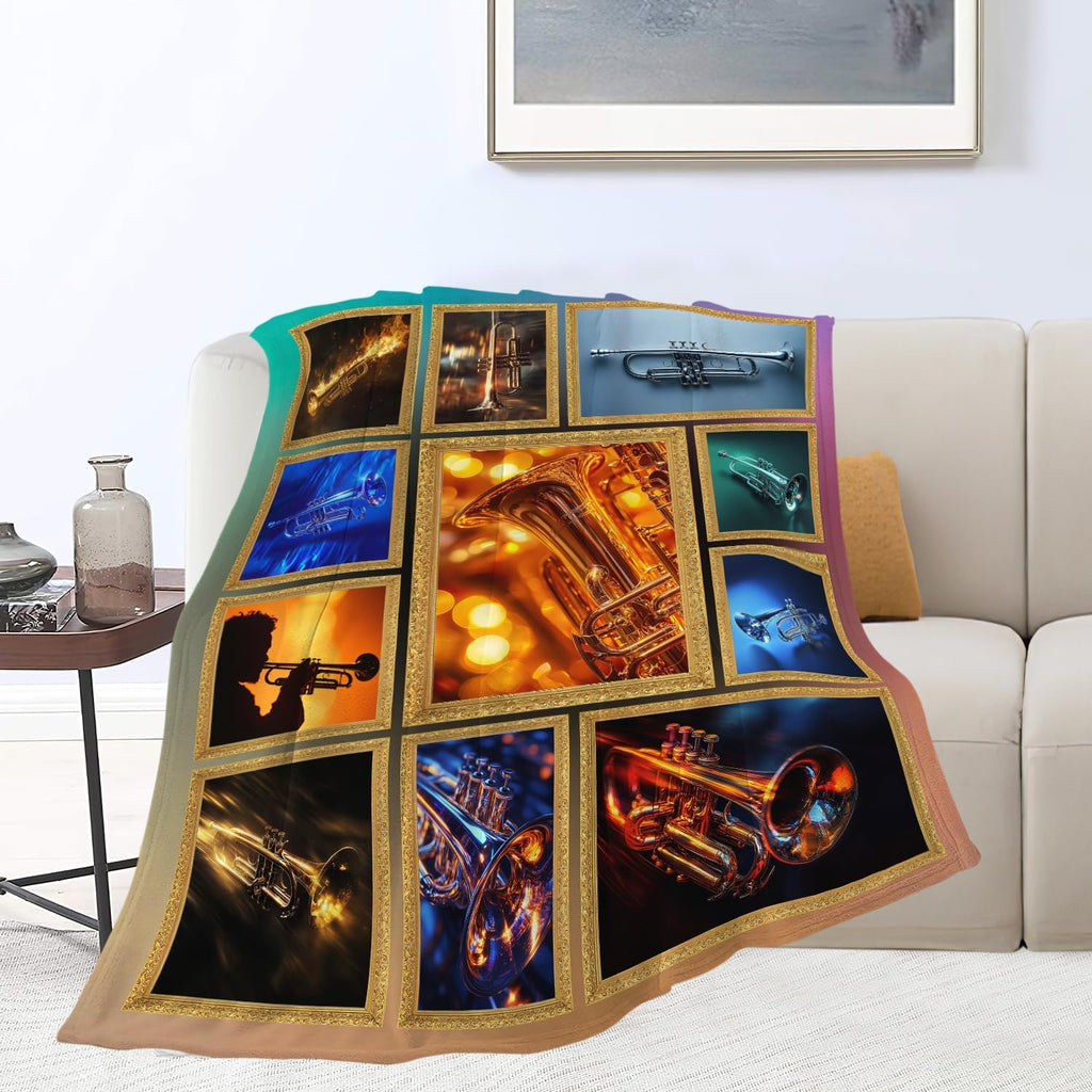 Trumpet Blanket Trumpet Throw Blanket Musical Instrument Flannel Stuff Merch Cozy Decor Fleece Plush Fuzzy Warm Soft Lightweight Bedding Gifts for Girls Women Men Boy Couch Sofa 50"X40"