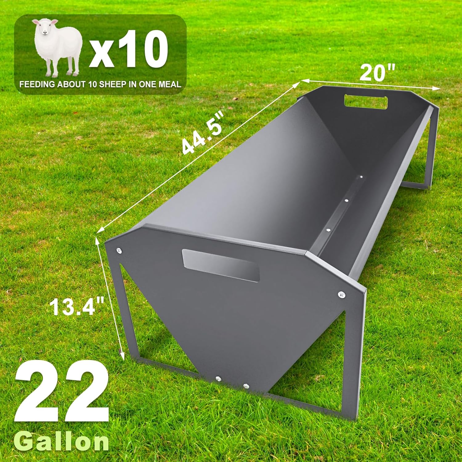 Livestock Feeding Trough 45", Heavy Duty 22 Gallon Capacity Livestock Trough, Galvanized Steel Sheep Feeder Trough for Horse, Goat, Sheep, Cattle, Cow, Alpaca