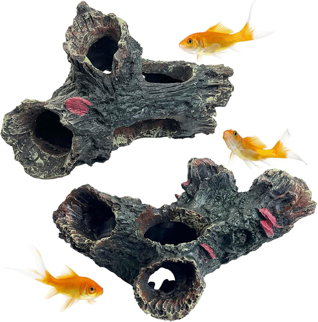 Tfwadmx Decaying Trunk Aquarium Ornament, Betta Fish Hideout Caves - Small Resin Aquarium Decoration Log with Holes for 20 Gallon Fish Tank