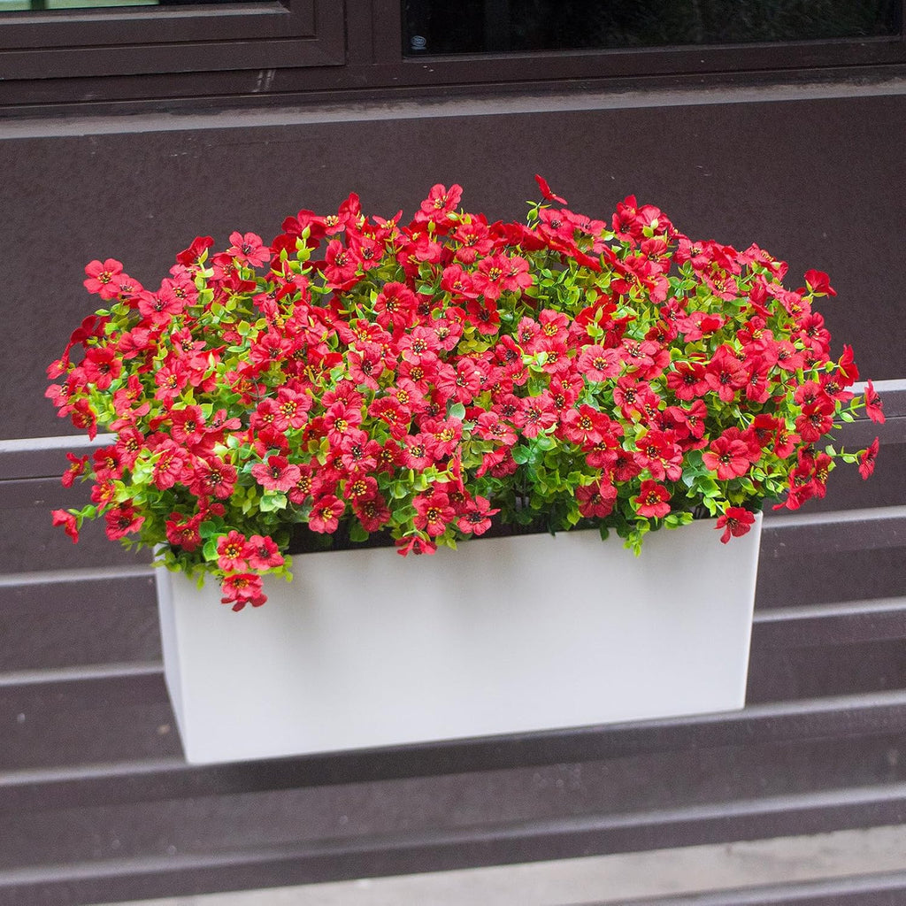 Red Artificial Outdoor Flowers 12 Bundles Silk Fake Daisy Plants Outside Realistic Garden Decor for Patio, Yard, and Landscaping (Red Daisy)