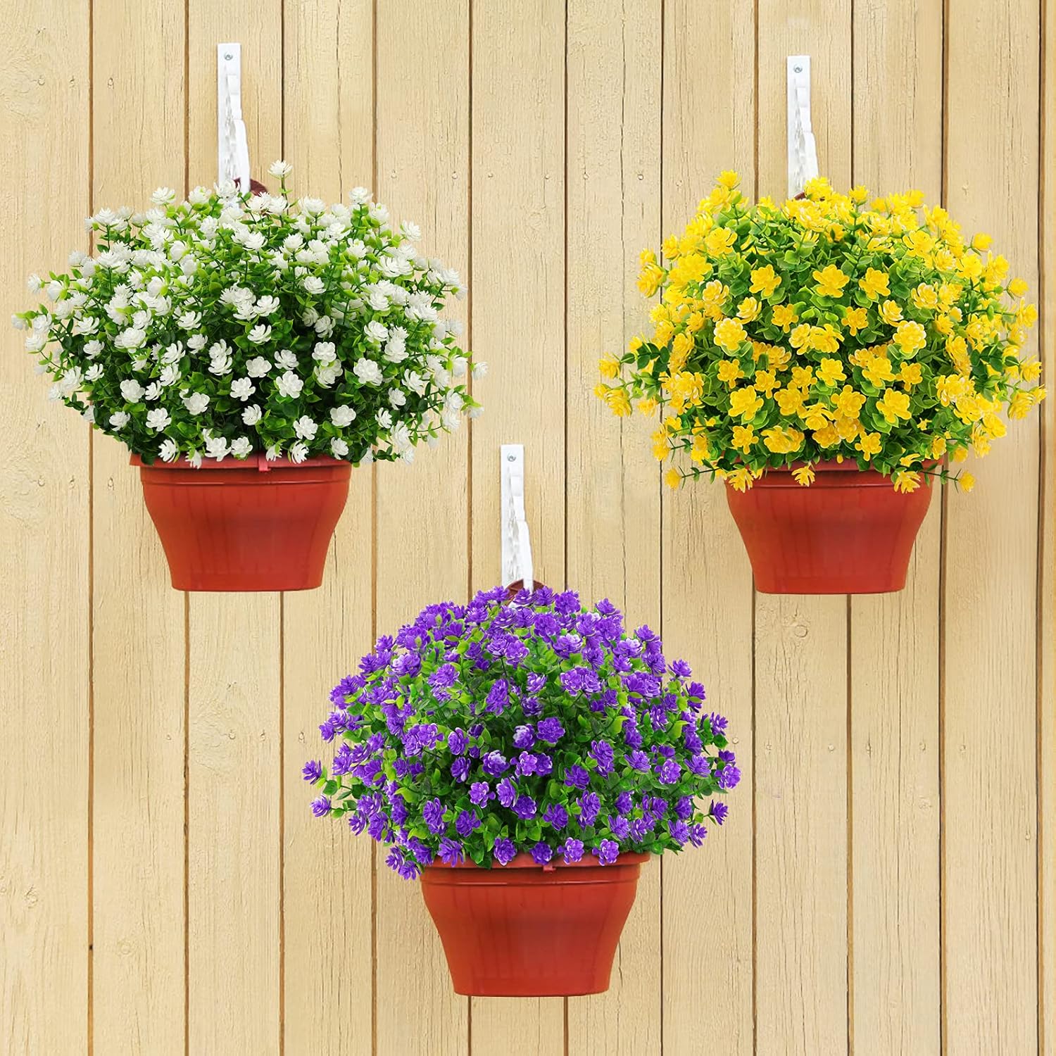 GREENRAIN Artificial Flowers Outdoor Fake Flowers for Decoration UV Resistant No Fade Faux Plastic Plants Garden Porch Window Box Décor (18 Bundles, 4#White)