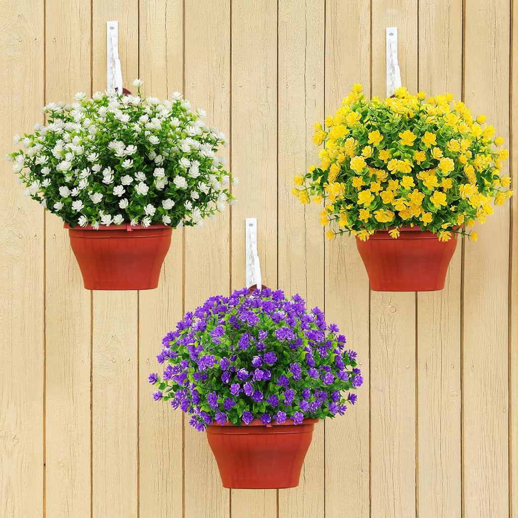GREENRAIN Artificial Flowers Outdoor Fake Flowers for Decoration UV Resistant No Fade Faux Plastic Plants Garden Porch Window Box Décor (18 Bundles, 2#Yellow)