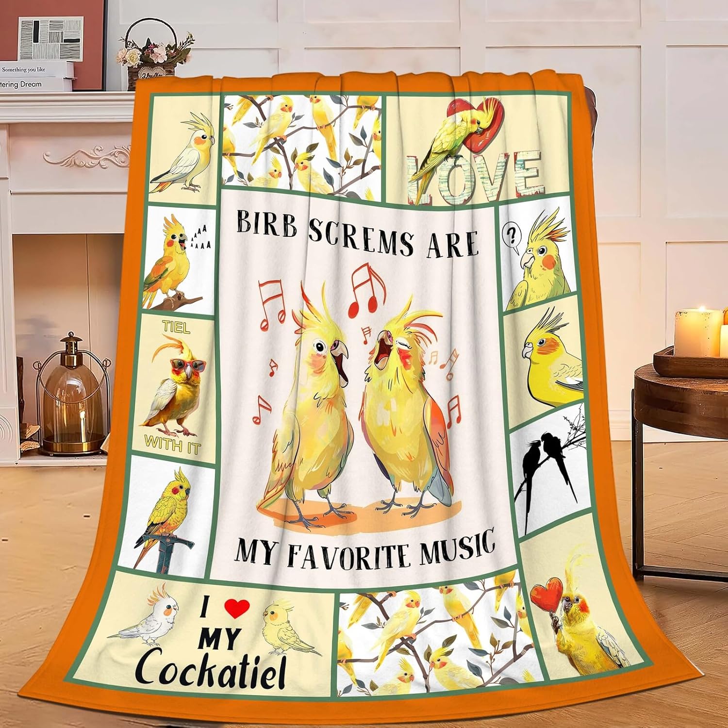 Parrot Bird Throw Blanket Cute Cockatiel Blanket Gifts for Girls Women Kids Boys Adults Men Super Soft Cozy Plush Fluffy Fuzzy Fleece Blanket Home Decor 60''X80''
