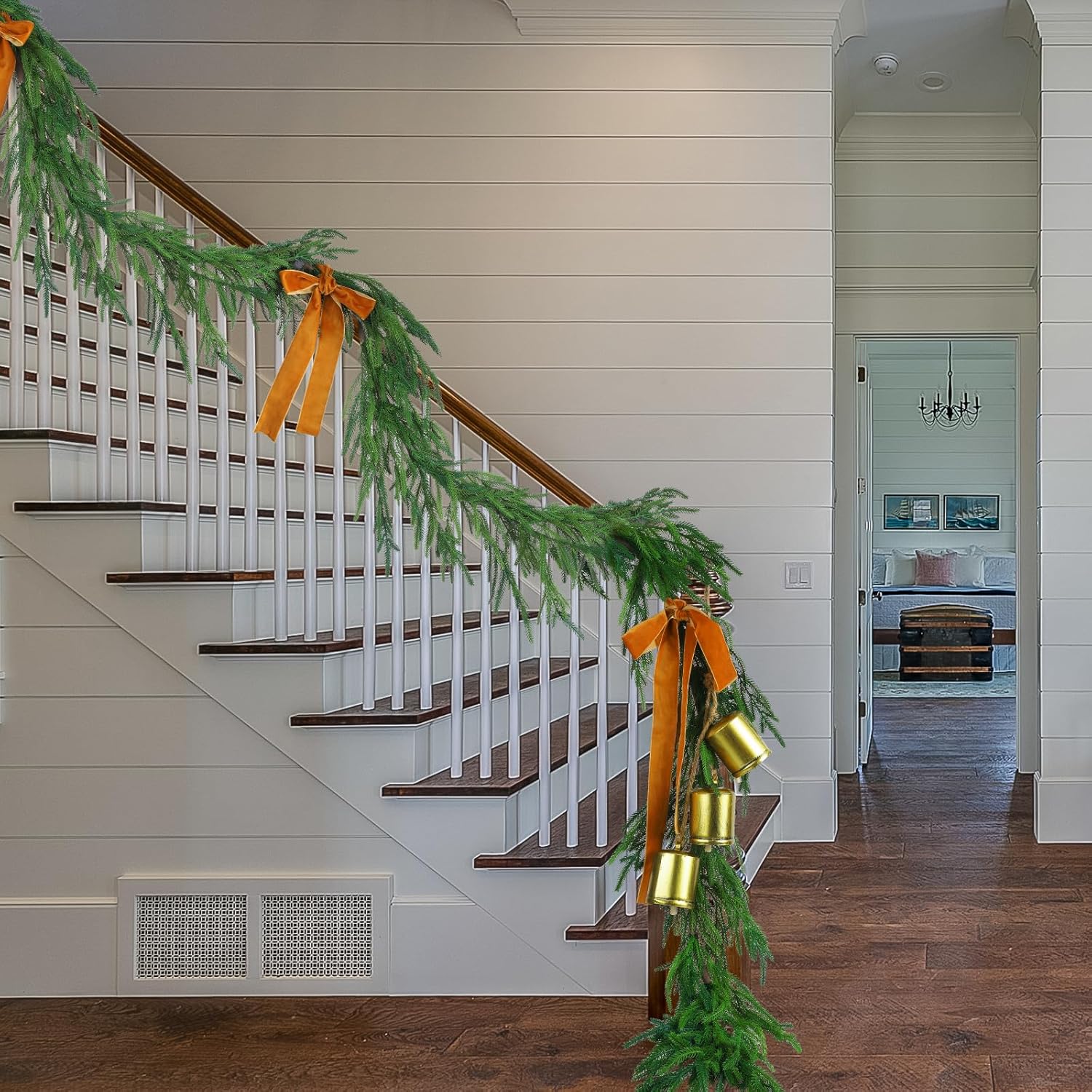 Jutom 1 Pcs 18 Feet Christmas Norfolk Pine Garland Realistic Artificial Faux Greenery Cedar Garland for Mantle Holiday Indoor Outdoor Fireplace Winter Christmas Decorations
