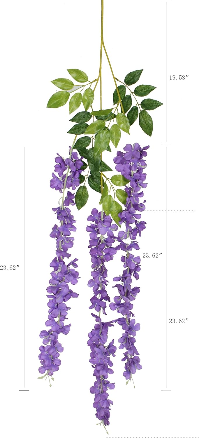Duovlo 12 Piece Artificial Silk Wisteria Vine 3.6 Feet Ratta Hanging Flower Garland String Home Party Wedding Decor(Purple)