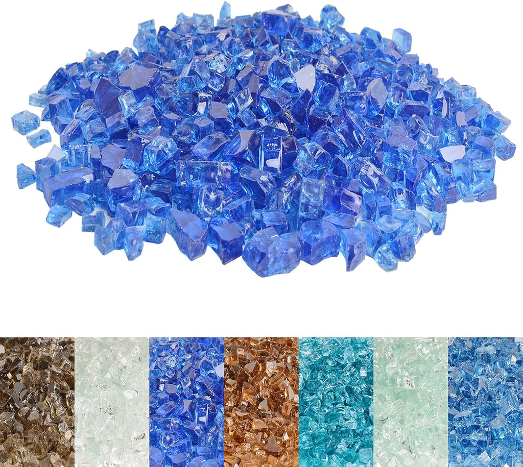 Skyflame High Luster 10-Pound Regular Fire Glass for Fire Pit Fireplace Garden Landscaping Cobalt Blue 1/2" Size