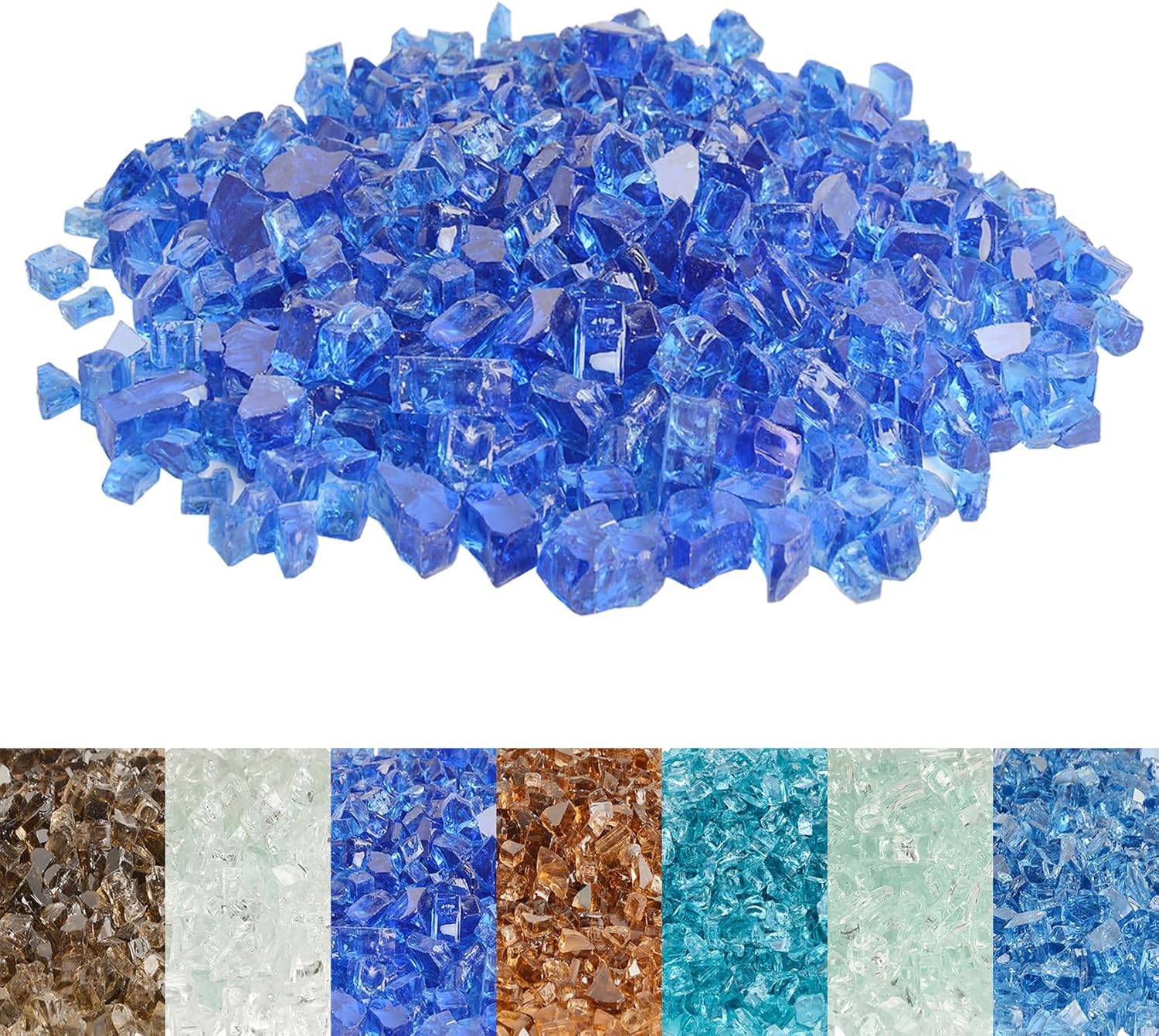 Skyflame High Luster 10-Pound Regular Fire Glass for Fire Pit Fireplace Garden Landscaping Cobalt Blue 1/2" Size