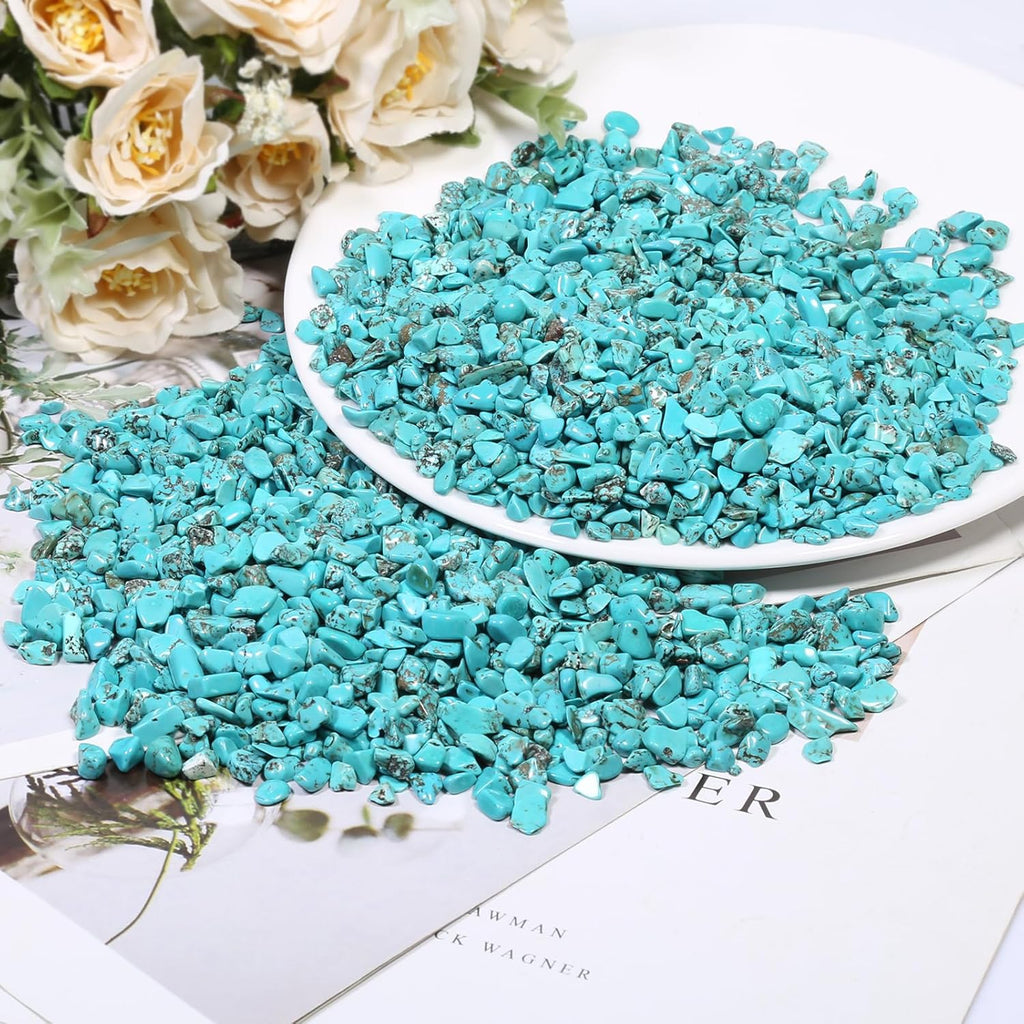 SUNYIK Howlite Turquoise Tumbled Chips Stone Crushed Pieces Irregular Shaped Stones 1pound(about 460 gram)