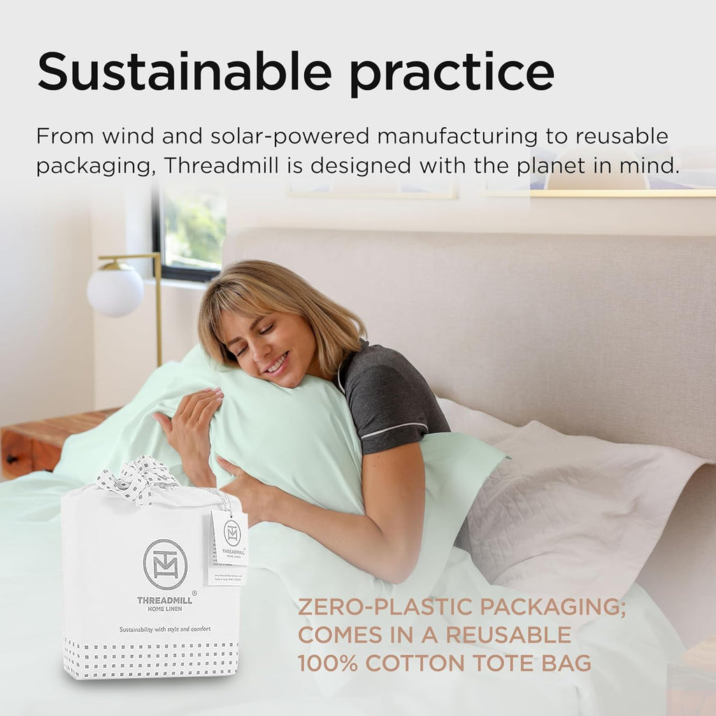 Threadmill Sheets for Twin XL Mattress | 600 Thread Count Twin XL Bed Sheets Set with 15” Deep Pocket | Sateen Weave 3-Piece Bedding Set with Cooling Effect | Seaglass