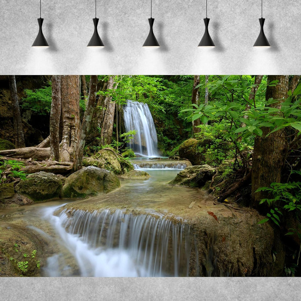 Waterfall Aquarium Background Natural Jungle Rainforest Landscape Terrarium Background Jungle Waterfall Style Stream Fish Tank Background Falls Forest Rocks Reptile Background Vinyl 48x18in
