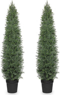 Briful Set of 2 Artificial Cedar Trees – 5FT Tall Faux Cypress Plants in Pots with Detachable Trunks, Realistic Green Leaves, UV Resistant Outdoor/Indoor Topiary Trees for Front Porch Patio Home Decor