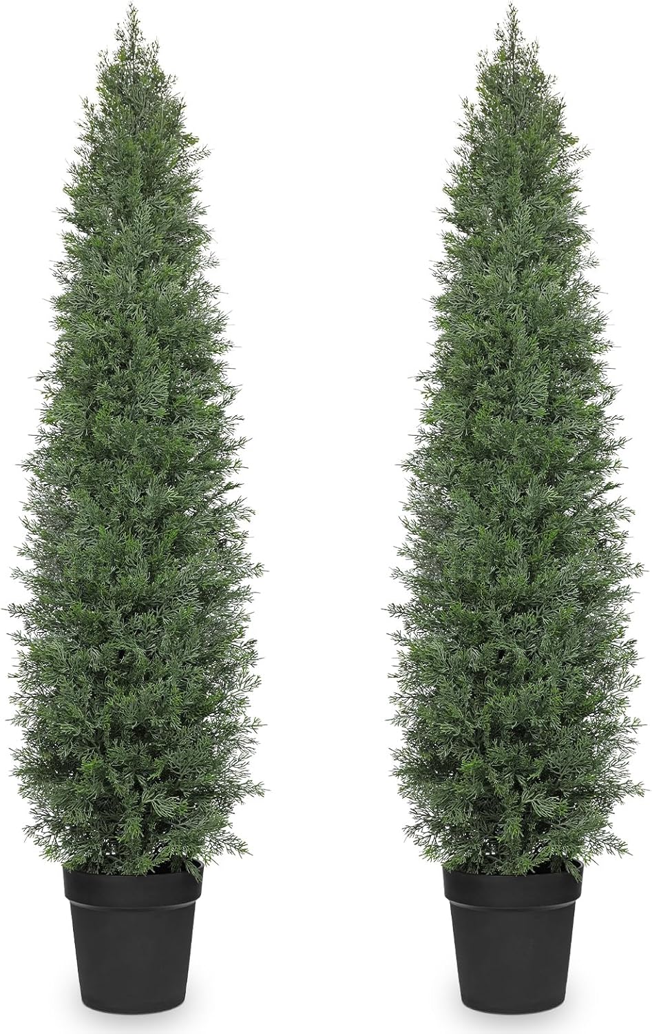 Briful Set of 2 Artificial Cedar Trees – 5FT Tall Faux Cypress Plants in Pots with Detachable Trunks, Realistic Green Leaves, UV Resistant Outdoor/Indoor Topiary Trees for Front Porch Patio Home Decor