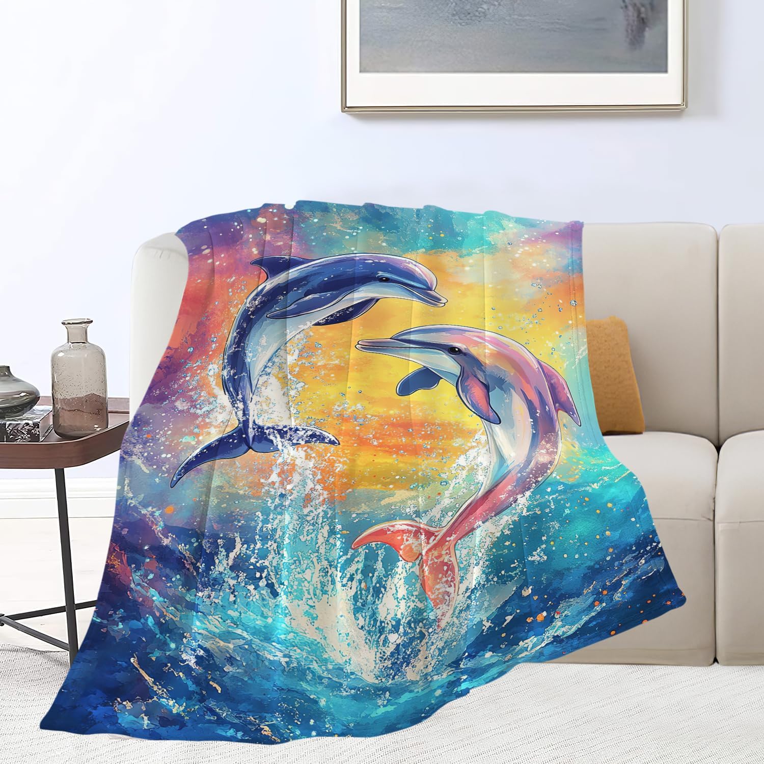 Dolphin Throw Blanket Dolphin Stuff Gifts for Kids Girls Boys Adults Women Man Soft Cozy Warm Plush Fluffy Fuzzy Fleece Blanket Decor 50''X60''