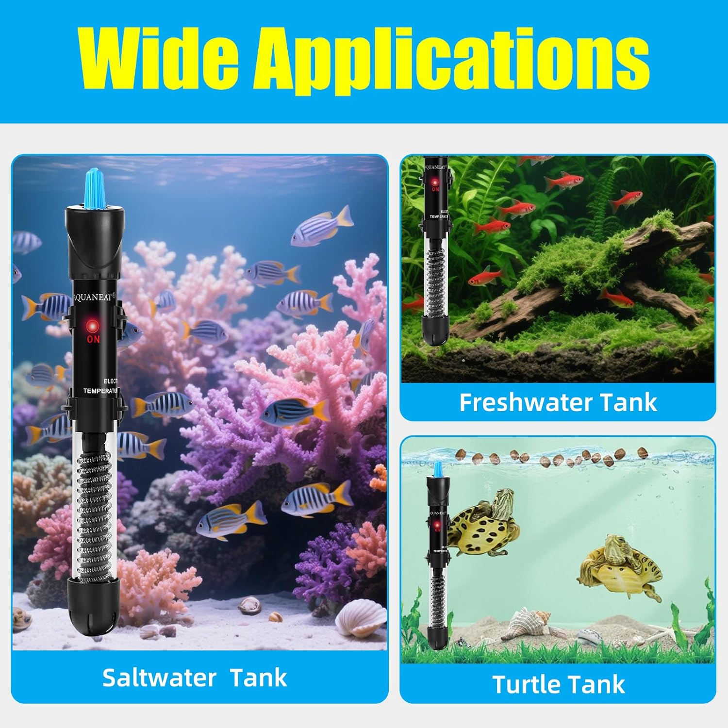 AQUANEAT Aquarium Heater, 100W Fish Tank Heater, Adjustable Submersible Water Thermostat with Thermometer