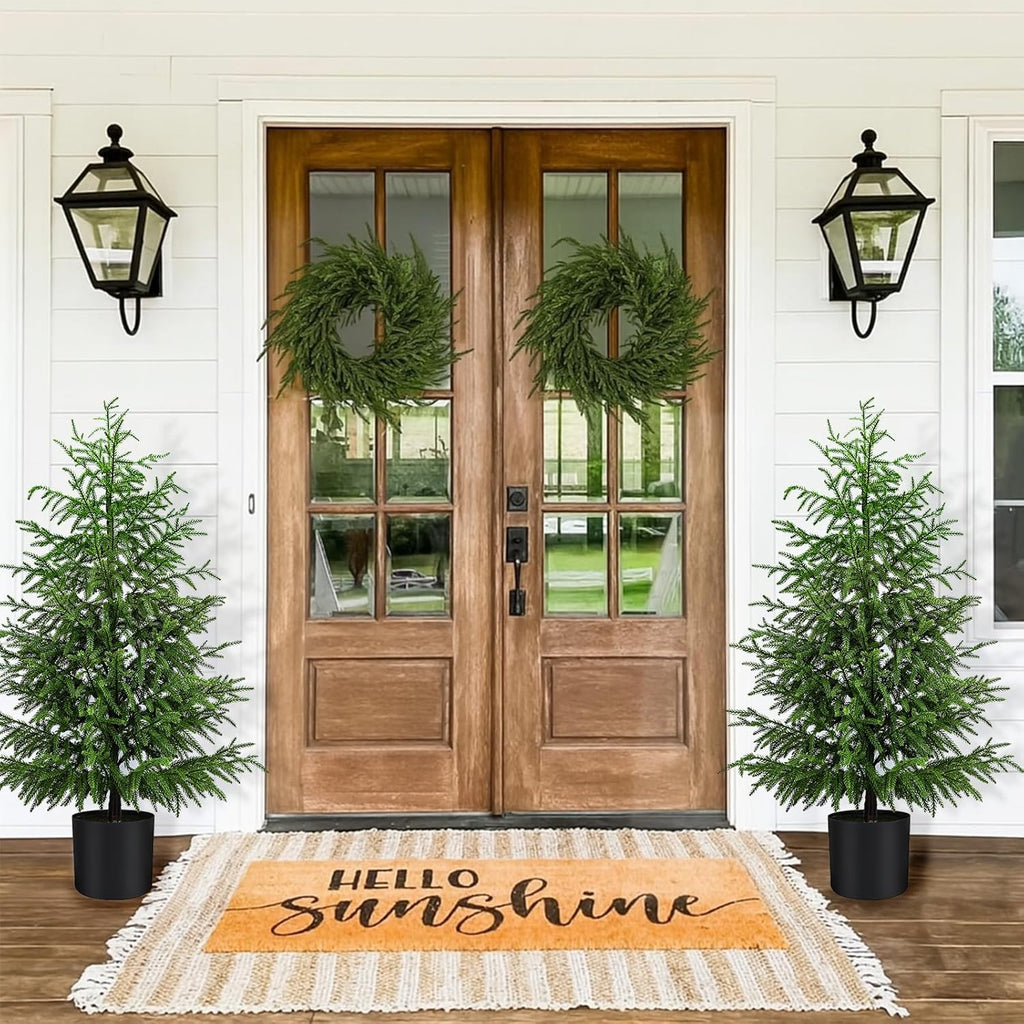 Norfolk Pine Christmas Tree Real Touch Faux Tree with Black Pot, Realistic Indoor Holiday Decor fo Christmas Entryway, Living Room Office (4FT-2Pack)