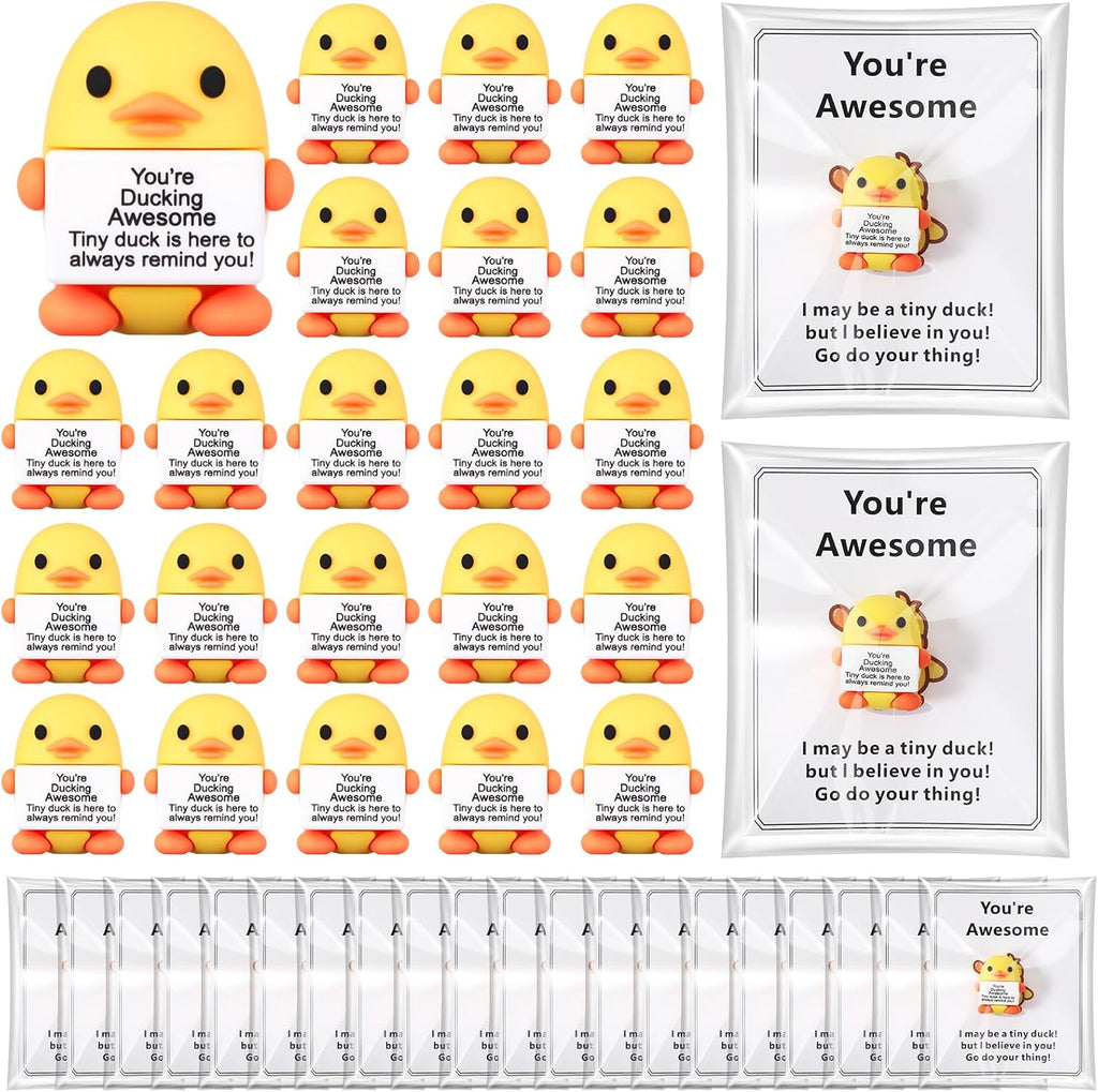 Gejoy 75 Pcs Support Duck Gift Set Include 25 Mini Rubber Duck 25 Motivational Card 25 Package Bag Positive Inspirational Gifts for Employee Coworker Staff Teacher Team Friends