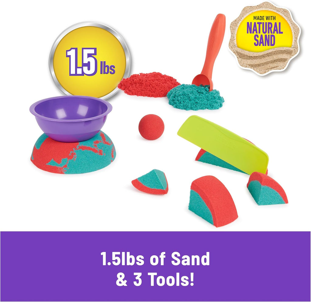 Kinetic Sand Mold n’ Flow with 1.5lbs Red & Teal Play Sand, 3 Tools, Sensory Toys, Holiday Gifts & Stocking Stuffers for Kids Ages 3 and up