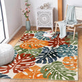 Wonnitar Monstera Colorful 3x5 Rug, Washable Tropical Leaf Entry Rug Indoor, Non-Slip Living Room Throw Carpet, Non-Shedding Low Pile Abstract Forest Floor Mat for Bedroom Kitchen Bathroom