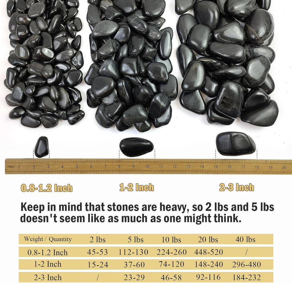 20 lbs Large Black River Rocks for Garden, 2-3 inch Polished Pebbles for Plants. Decorative Stones for Planters Landscaping Vase Aquarium and Fish Tank