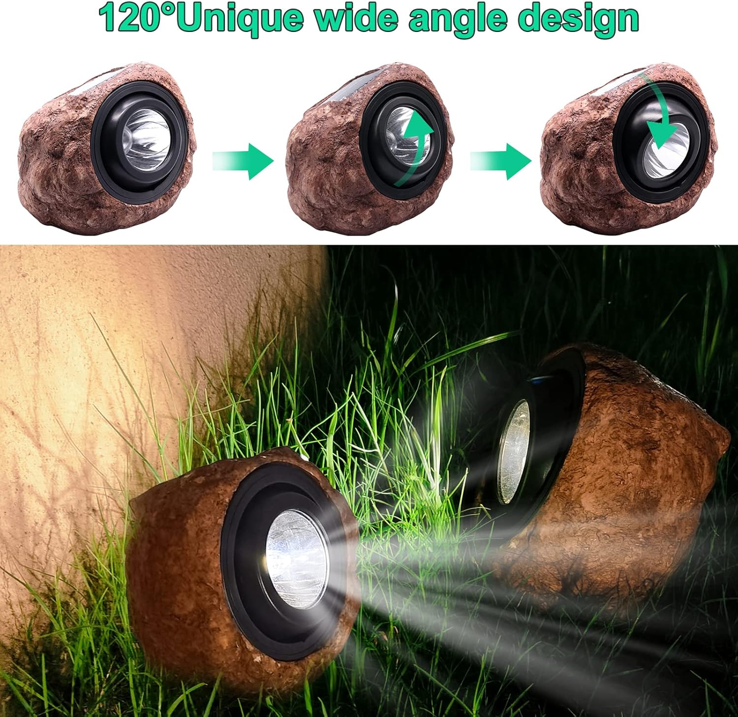 Solar Powered Rock Lights Outdoor- 2 Pack Super Bright Solar Spot Garden with 2 Lighting Modes, IP65 Waterproof Outdoor Decorative for Garden,Backyard, Roads, Yard, Patio Landscape,Sidewalks