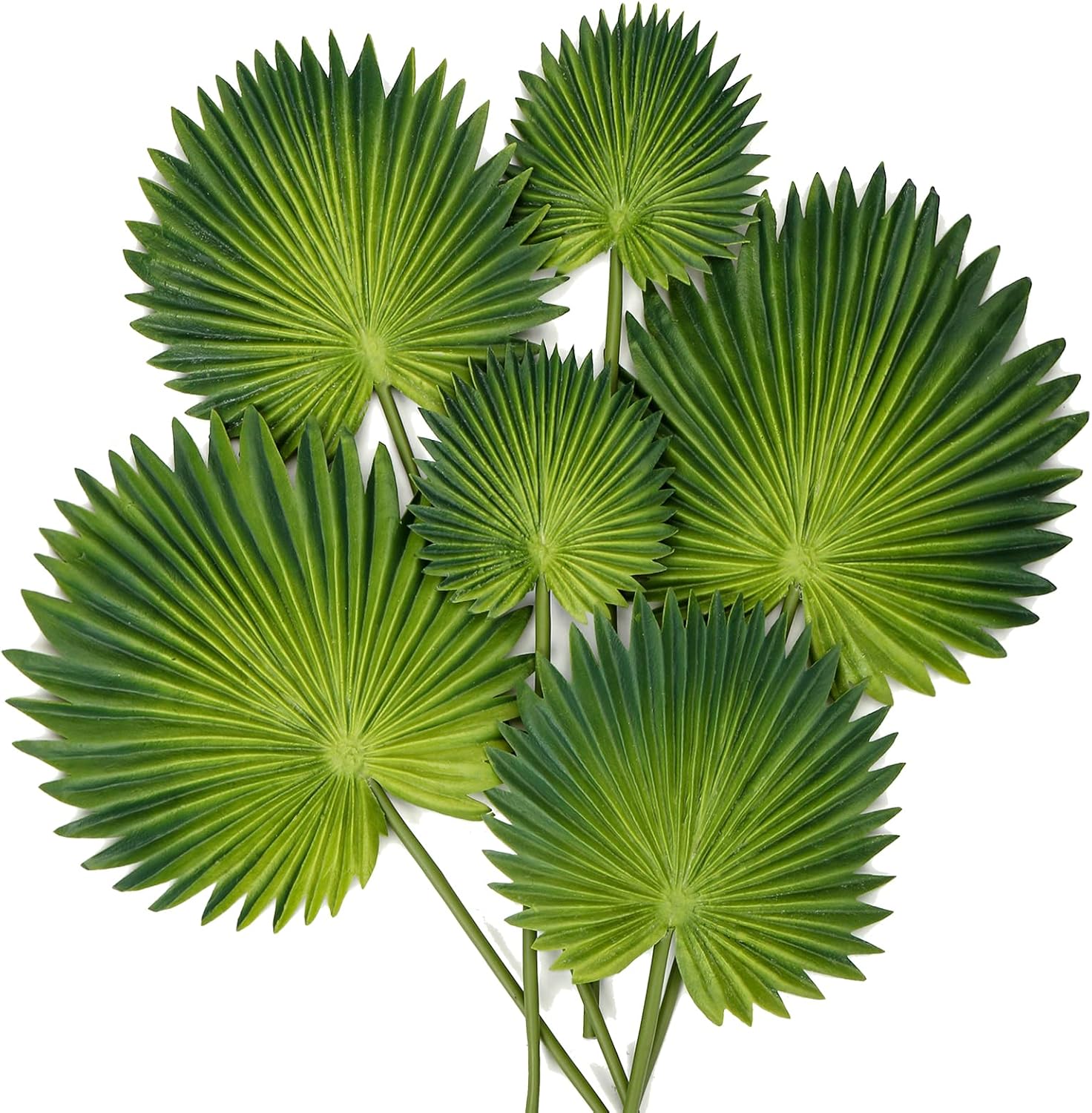 6 Pcs Pu Foam Artificial Palm Leaves Faux Palm Tropical Leaves Fake Palm Fronds for DIY Wedding Bouquets Fake Leaves for Centerpieces Arrangements Bridal Shower Palm Leaf for Party Home Decorations