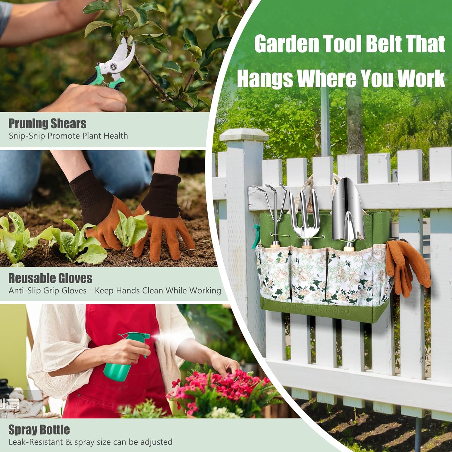 Gardening Tools Set of 10, Heavy Duty Stainless Steel Garden Hand Tools with Floral Tote Bag, Rust-Proof Garden Tools for Gardening, Gardening Gifts for Women, Men and Plant Lover