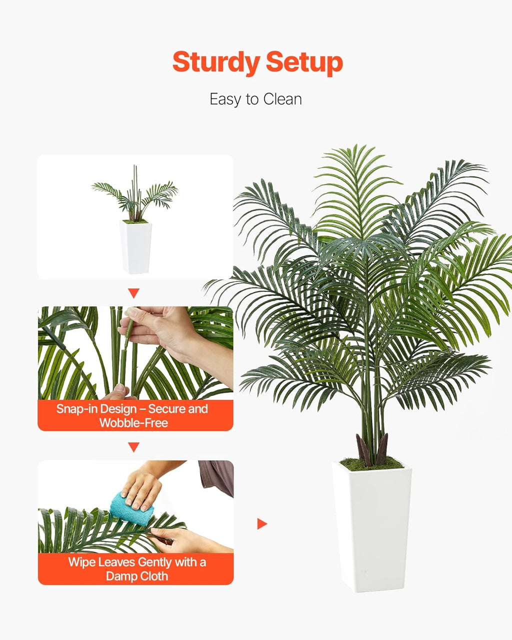 VEVOR Artificial Areca Palm Tree 5 ft, Fake Palm Tropical Plants with White Tall Planter, Faux Floor Silk Plant in Pot, Large Trees for Home Office Living Room Decor House Warming, Indoor Outdoor
