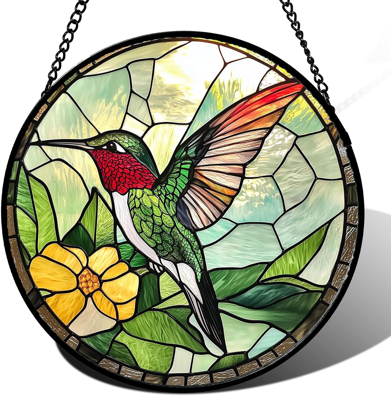 Stained Glass Window Hanging, Green Hummingbird Sun Catcher for Door Home Decor, Birds Suncatcher Christmas Mother's Day Birthday Gifts for Bird Lovers Women Men Mom and Nana 9.8 in