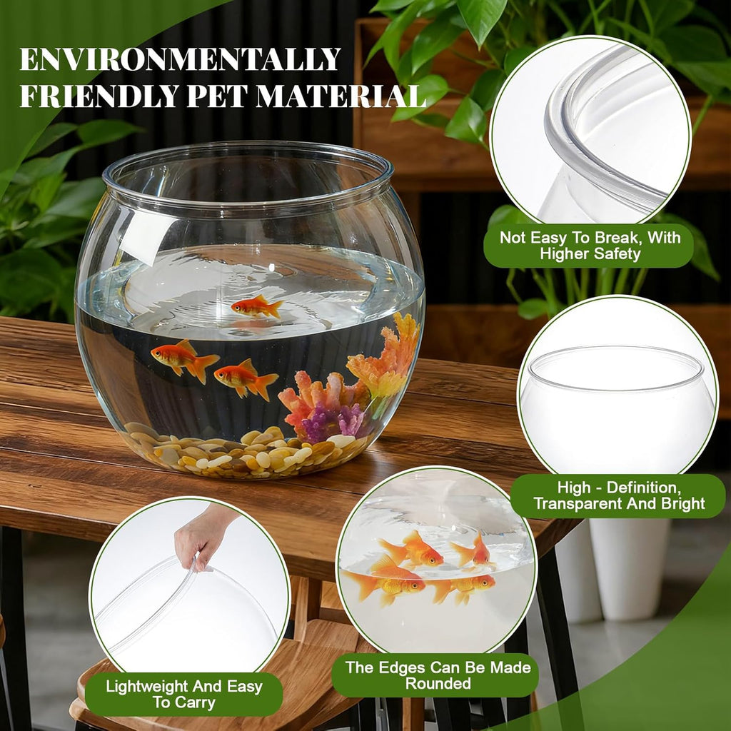 Geelin 5 Gallon Plastic Fish Tank Large Bowl Shatterproof with Crystal Clear Clarity for Terrarium, Flower Vase Centerpiece Gift for Fish Lovers (Round)