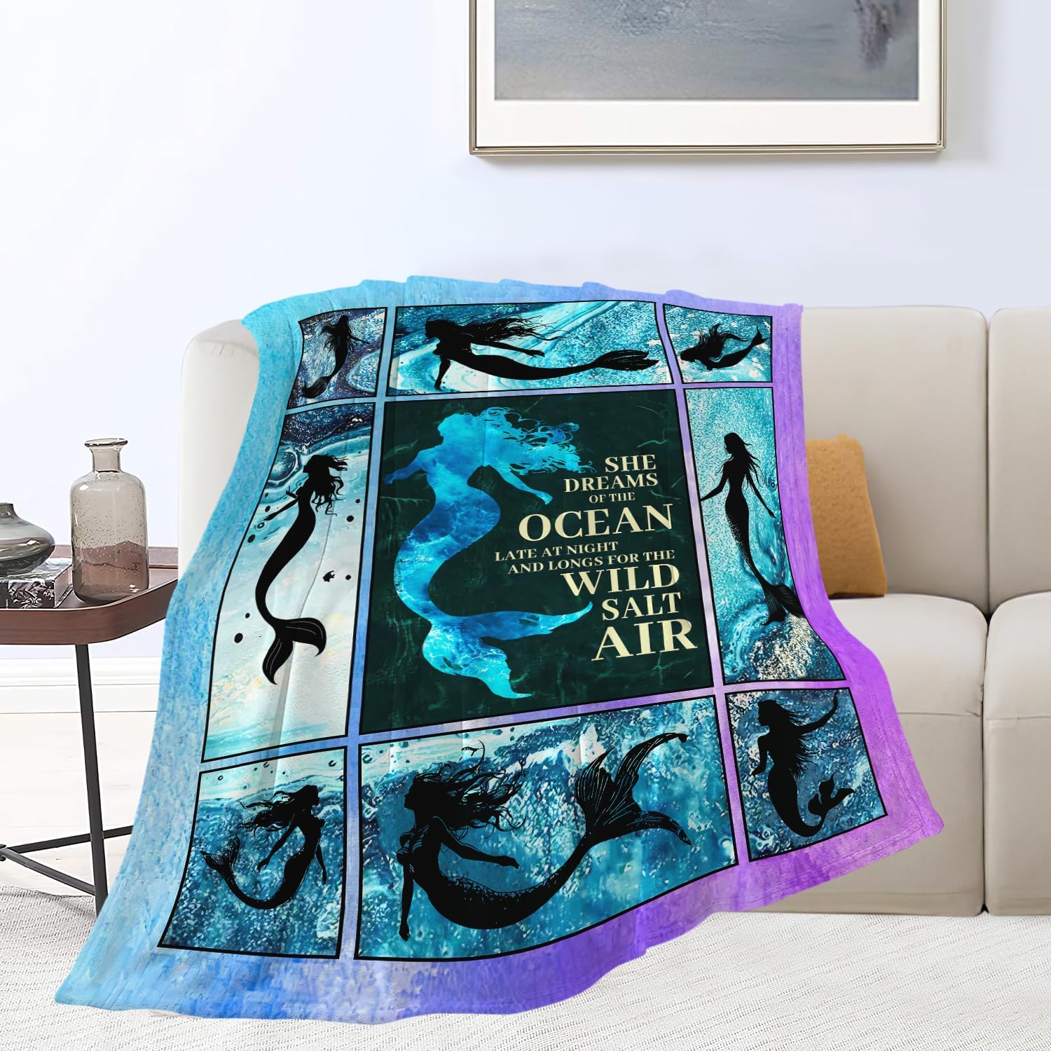 Mermaid Blanket Mermaid Throw Blanket Flannel Stuff Merch Cozy Decor Fleece Plush Fuzzy Warm Soft Lightweight Bedding Gifts for Girls Women Men Boy Couch Sofa 60"X50"