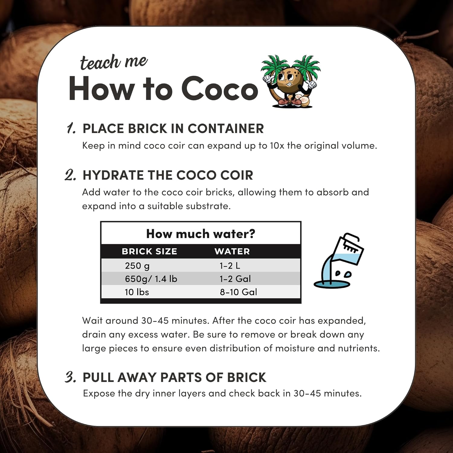 Mycelium Coco Coir Brick I Expandable Organic Coconut Fiber Substrate I Plants Potting Soil Mix for Indoor & Outdoor Gardening, Succulents & Cactus I OMRI Certified & Non-GMO Soil Alternative, 10lbs