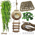 Lizard Coco Den with Ladder,Leopard Gecko Coconut Husk Hut Hideout Home Reptile Hammock Climbing Hanging Plants Decor Habitat Tank Accessories for Bearded Dragon Snake Chameleon