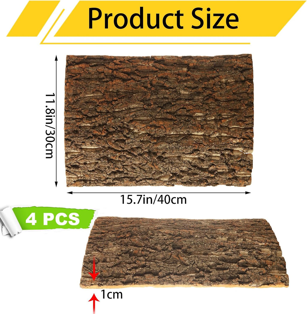 STARVAST 4PCS Cork Terrarium Background 15.7x11.8in Reptile Tank Background Board Habitat Decoration, Natural Cork Large Bark Climbing Mat for Gecko Lizard Tortoise Chameleon