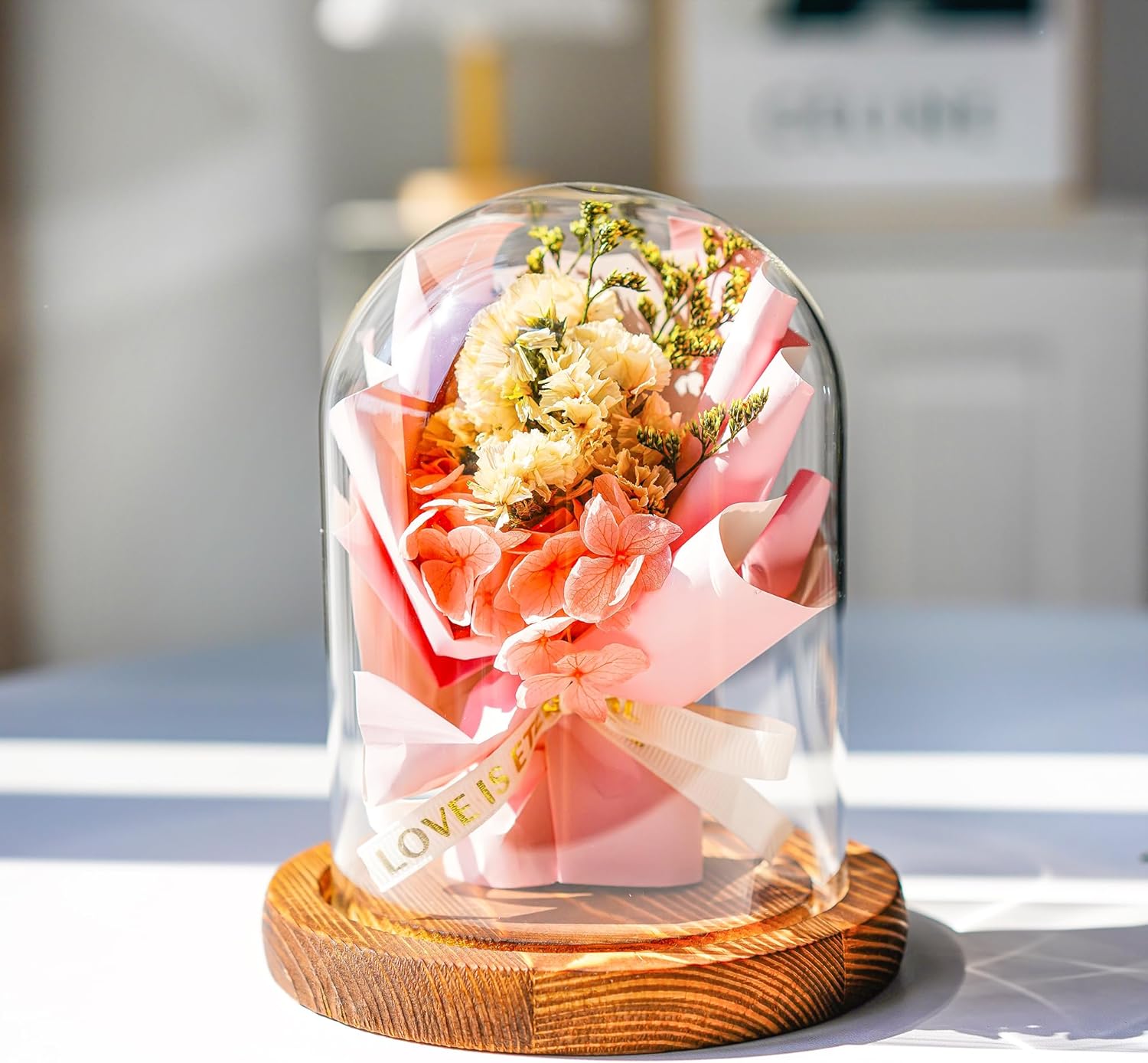 ZEERSHEE 5.5“ x 3.9“ Glass Display Dome Cloche with Wooden Base for Home Decoration