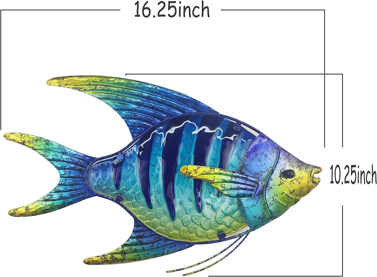 JOYBee 16.25Inch Large Metal Fish Wall Art Décor -Christmas Decorations-Perfect for Coastal，Nautical，Beach Or Boat-Decorations for Indoor Outdoor Kitchen Bathroom Patio Pool or Porch(Blue)