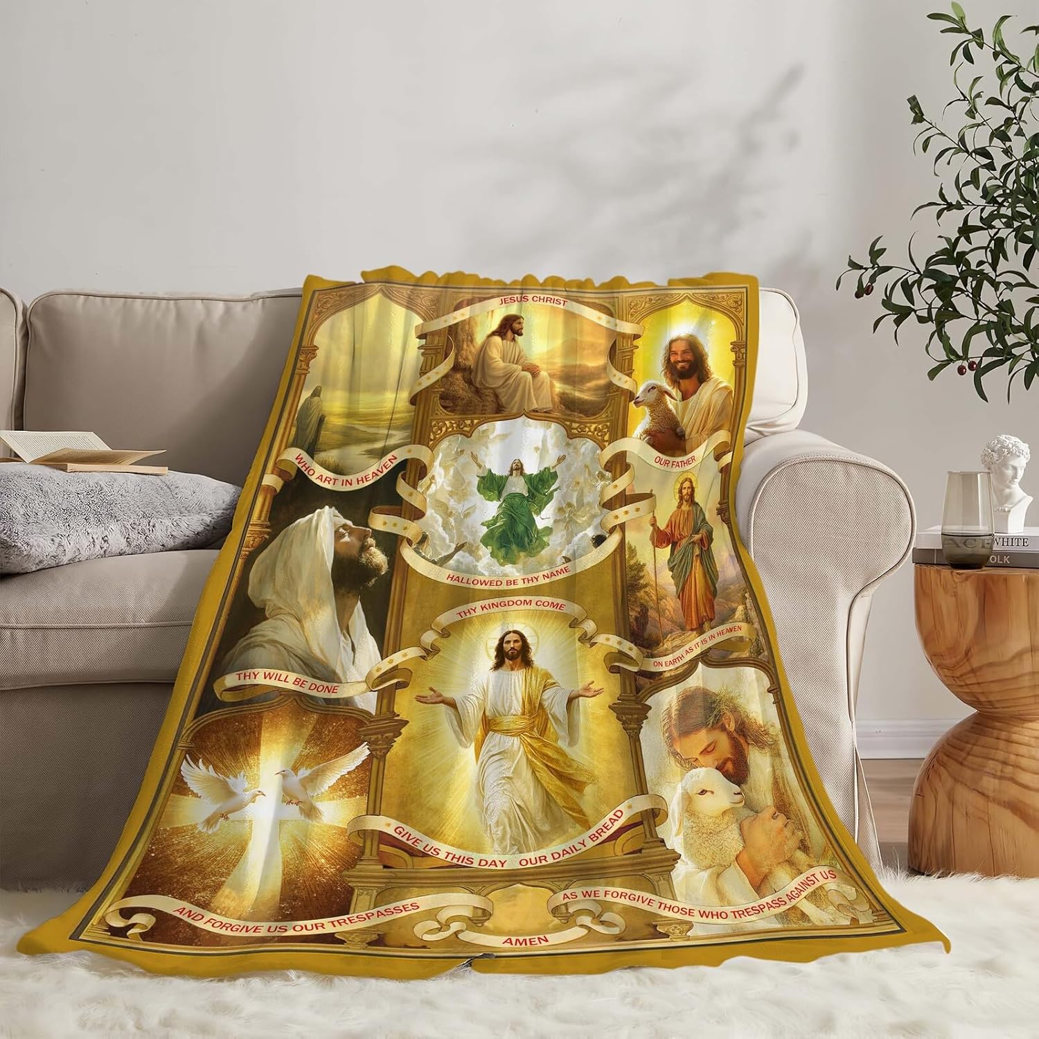 Jesus Blanket Christian Religious Faith Bible Verse Healing Prayer Throw Inspirational Scripture Catholic Spiritual Gifts for Men Women Adults Cozy Plush Fluffy Fuzzy Fleece Blanket Decor 60''X80''