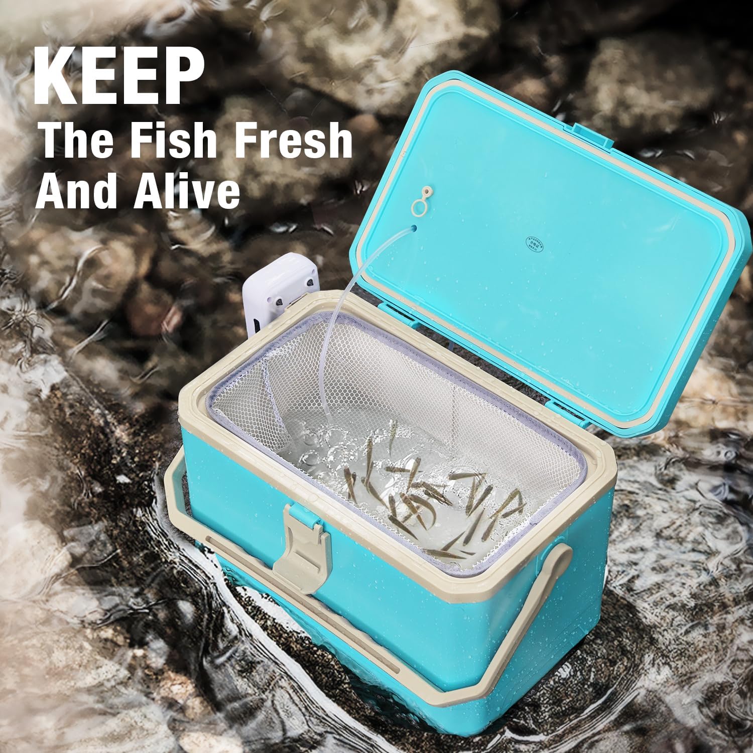 Ghosthorn Fishing Cooler 11QT/15QT Live Bait Cooler with 4000mAh Rechargeable Aerator for Fishing,Bait Bucket for Live Fish Shrimp,Portable Minnow Bucket for Boat Outdoors