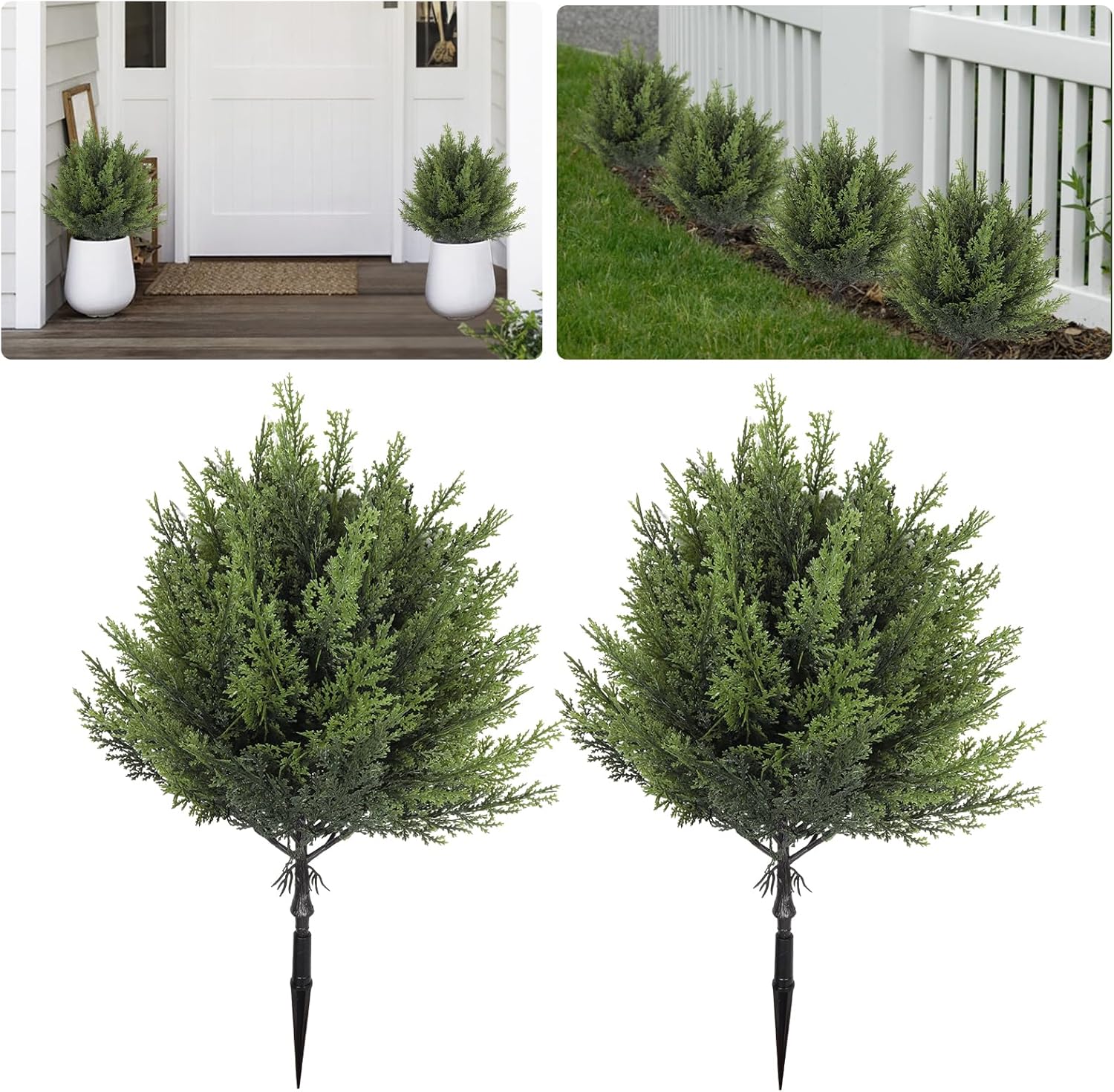RECUTMS Artificial Cedar Topiary Ball Artificial Cypress Faux Shrubs with Planting Stake Faux Christmas Trees Fake Christmas Plants Outdoor Plants for Indoor Outdoor Front Porch Decoration(Mix Green)