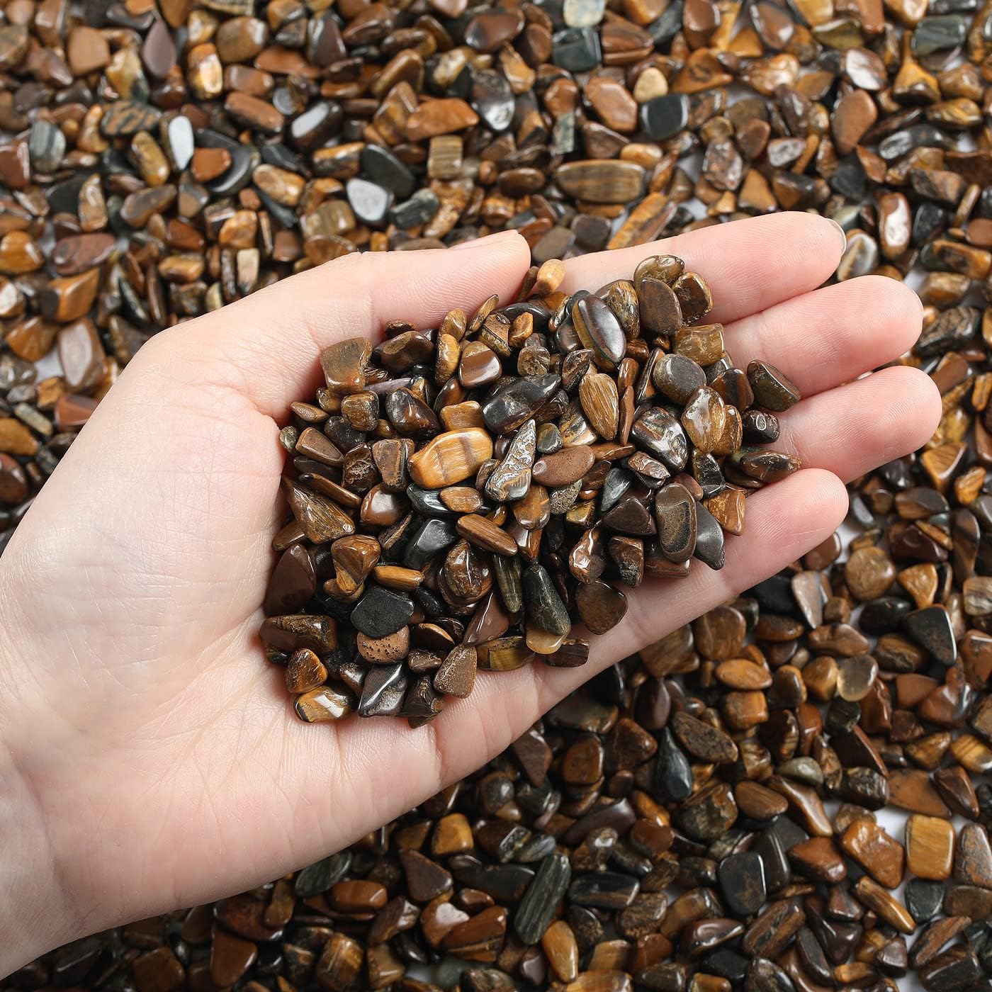 LAIDANLA Tiger Eye Crushed Stone Crystal Chips Bulk Natural Gemstones Healing Reiki Crystals Mini Quartz Vase Filler Aquarium Gravel 0.55lb