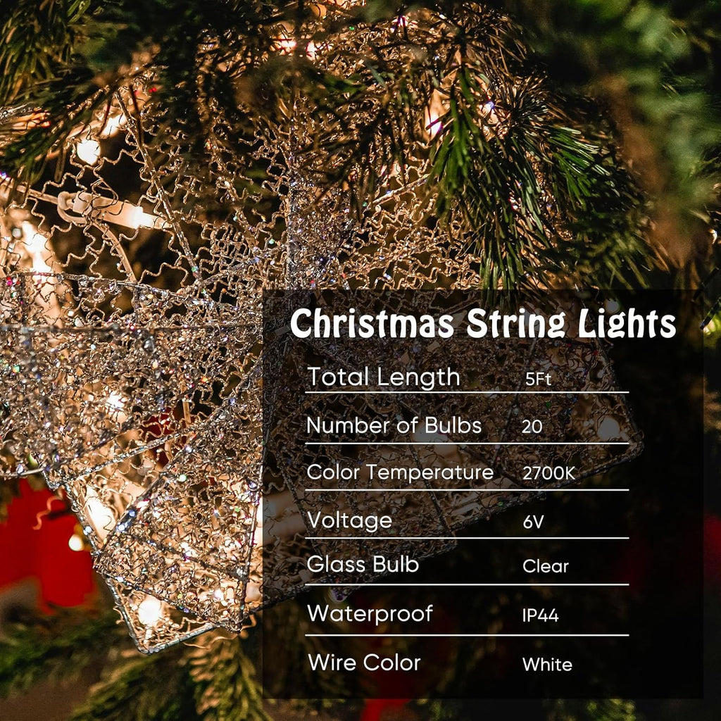 Mini Christmas Lights String Warm White Vintage Short Strand String Lights, Clear Bulbs Wire Fit Light up Christmas Decorations(20 Bulbs Connectable,5ft,White)