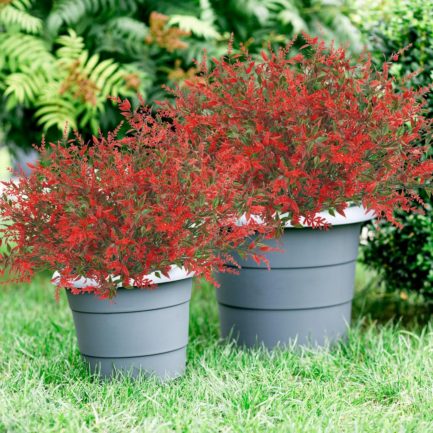 42 Pcs Fake Lavender Flowers Outdoor UV Resistant Faux Plastic Lavender Flowers No Fade Artificial Lavender Purple Plants for Outside Garden Porch Window Box Hanging Planter Decor (Red)