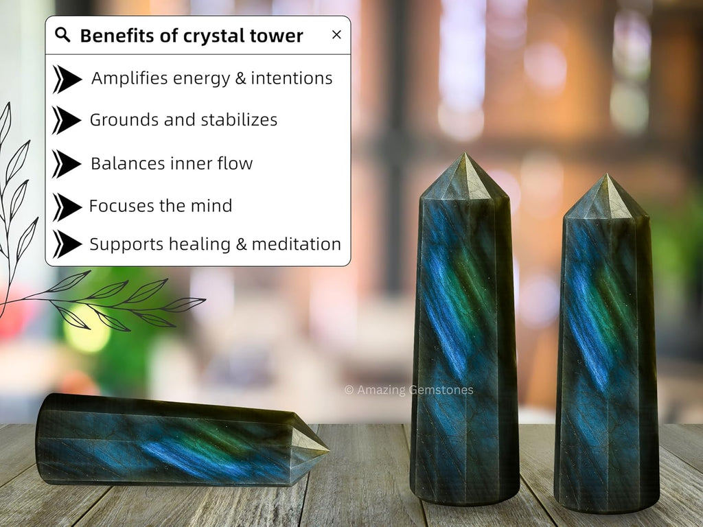 Amazing Gemstone Labradorite Crystal Towers - Natural Healing Crystal Point Obelisk for Reiki Healing and Crystal Grid (2 Inch to 3 Inch)