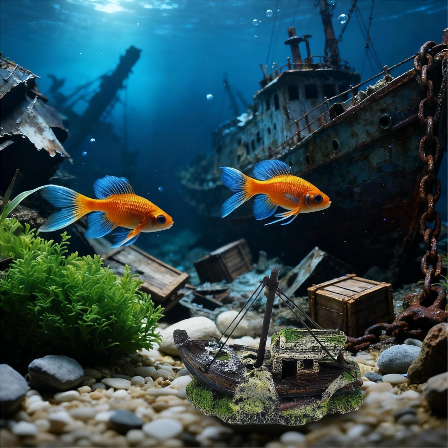 Aquarium Realistic Shipwreck Decor, Resin Sunken Ship Ornament, Perfect for Betta, Shrimp, Reptiles & Tank Landscaping