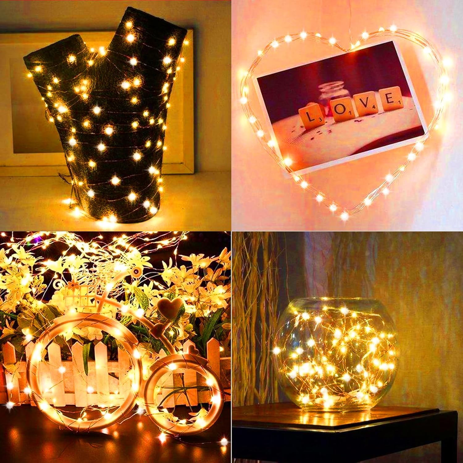LAMPHOME Fairy Lights Plug in, 33Ft 100 LEDs Waterproof Twinkle Firefly Lights, Adaptor Included, Starry String Lights for Wedding Indoor Outdoor Christmas Patio Garden Decoration, Yellow