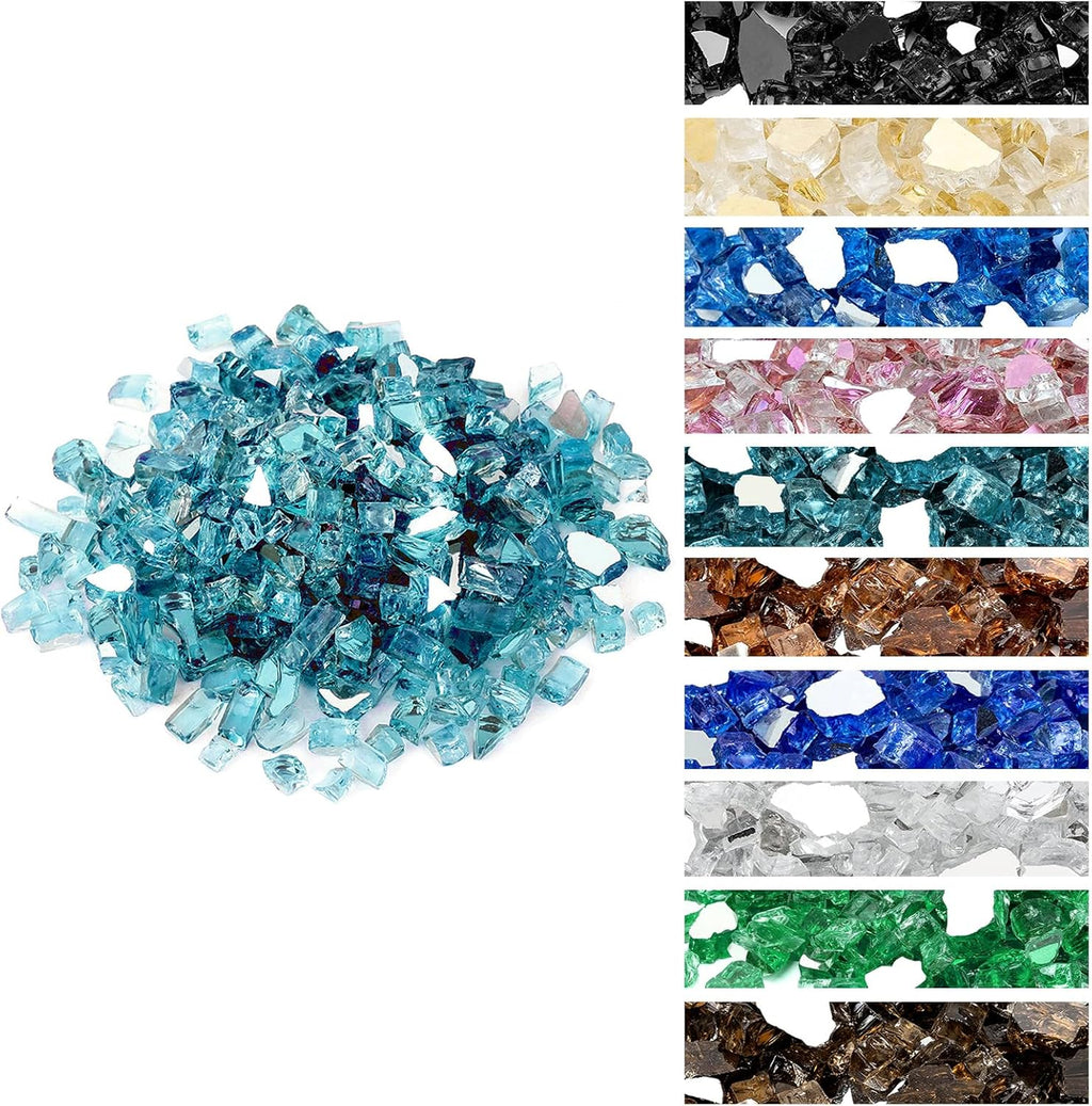 Onlyfire 10 pounds Fire Glass for Propane Fire Pit and Gas Fireplace, 1/2-Inch Reflective Firepit Glass Rocks for Fire Pit Table and Fire Bowl, Aqua Blue