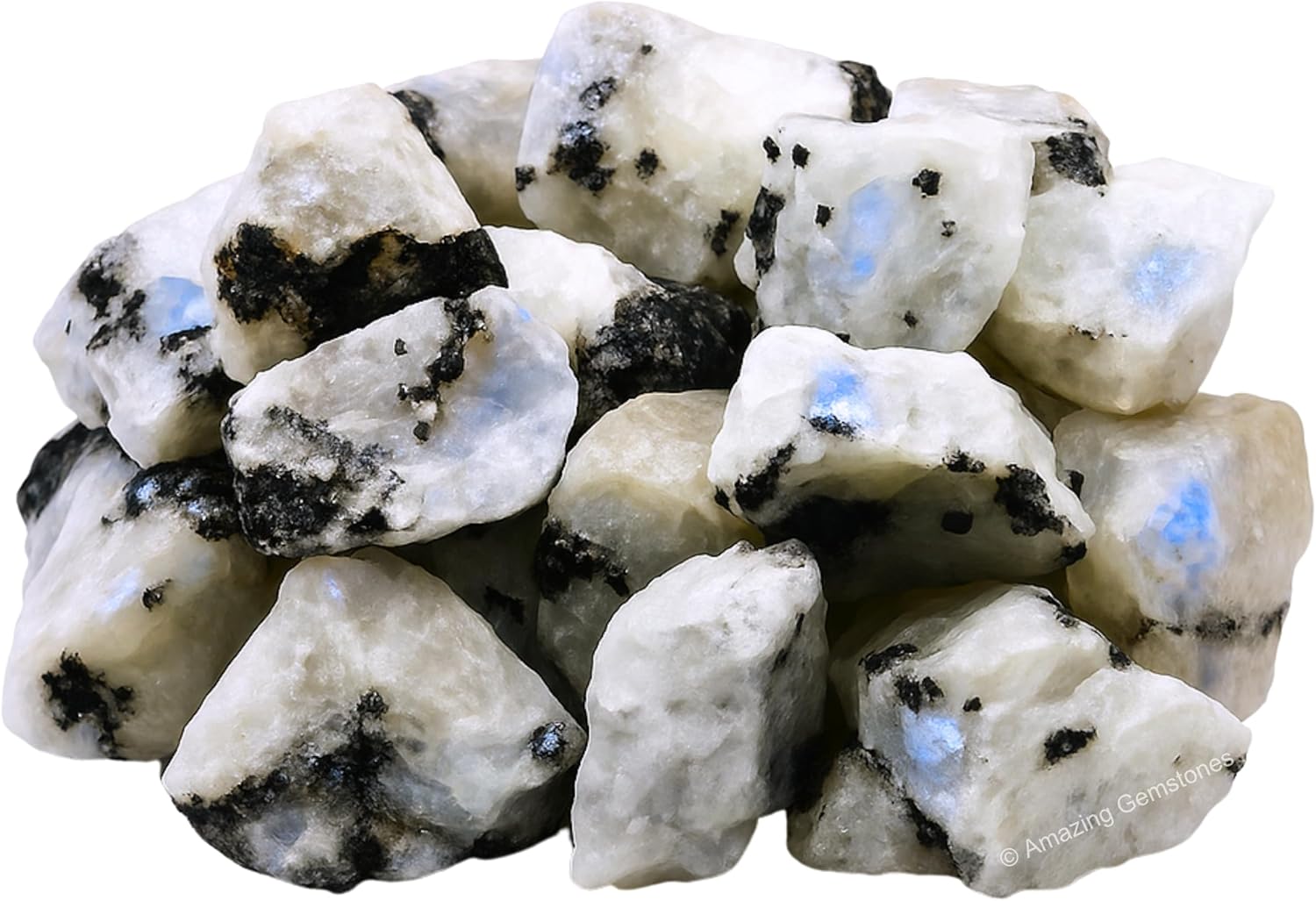 Amazing Gemstone 2 Pieces Rainbow Moonstone Raw Crystals and Healing Stones, Natural Rocks for Tumbling and DIY Raw Stones and Crystals