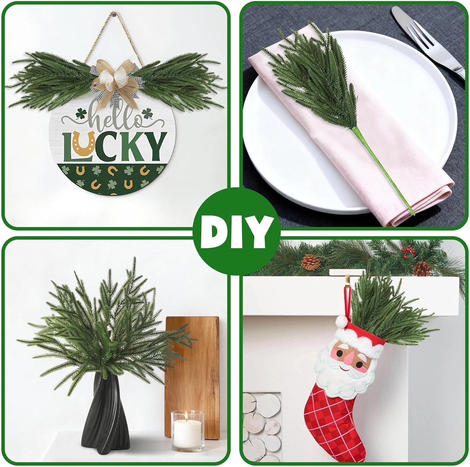 6 Pcs 18" Real Touch Artificial Norfolk Pine Branches - Faux Cedar Pine Picks Christmas Greenery Stems for DIY Garland Wreath, Vase Arrangement, Mantel - Indoor Outdoor Xmas Home Decor