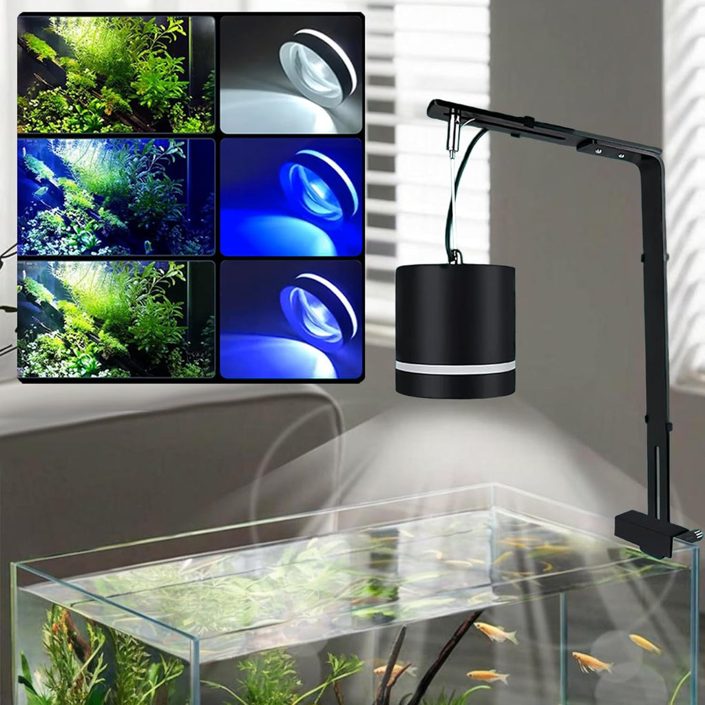 LIYAOLI LED Aquarium Light - 2 Pcs Clip On Full Spectrum Fish Tank Light with Adjustable Height for Planted Tanks, Coral Reef, Saltwater/Freshwater, 3 Color Modes - White/Blue/Combo